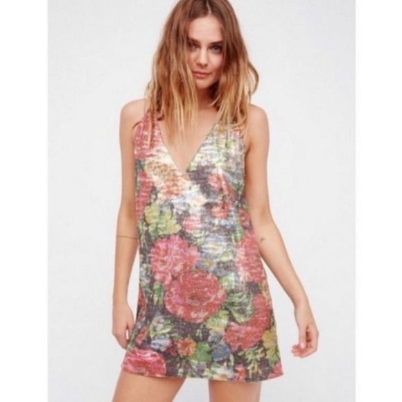 Free People Tangier Mini Floral Sequence Dress. - Picture 1 of 9